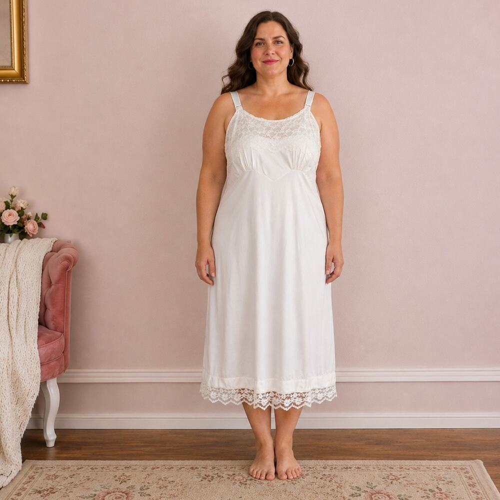 Vintage Ivory Full Slip Size 38 Reg Lace Trim Nylon Lingerie Dress Slip- Hey Viv - Picture 2 of 7